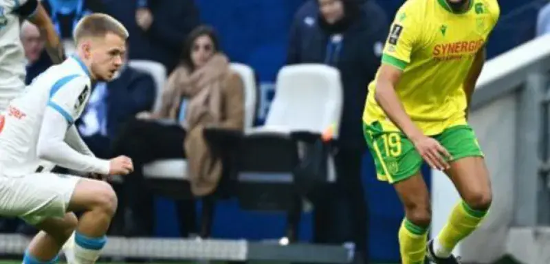 Youssef El-Arabi en action lors du match OM-Nantes, avec le hors-jeu actif qui a causé lannulation de son but