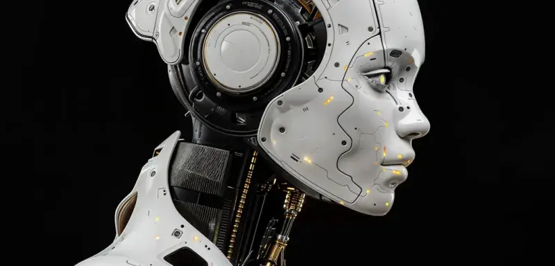 Robot humanoïde blanc sur fond noir