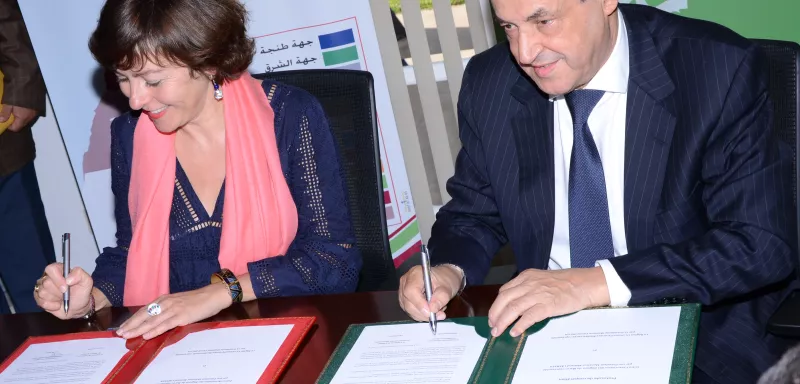 Carole Delga, présidente de la Région Occitanie / Pyrénées-Méditerranée et Mohand Laenser, président de la Région de Fès-Meknès et président de l'Association des Régions du Maroc, ont entériné ce vendredi 20 octobre cette collaboration inédite valorisant l'expertise régionale. (© ArtPhoto.ma)