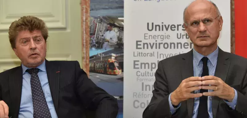 Damien Alary en réunion du Copil de la LNMP, au côté du Préfet Pierre de Bousquet de Florian. (© Laurent Boutonnet/Région Languedoc-Roussillon)