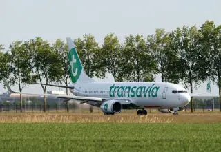 Un avion Transavia stationné sur le tarmac d'un aéroport