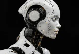 Robot humanoïde blanc sur fond noir